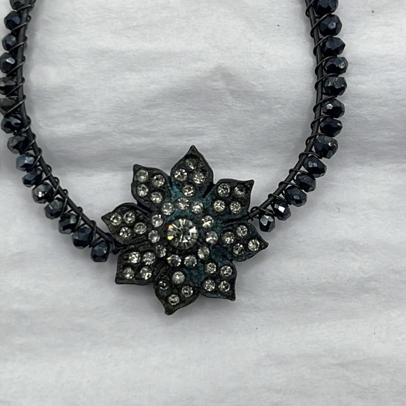 Peruvian Connection Jet Black Iridecensent  Antiqued beaded hoop post earring - Picture 9 of 11